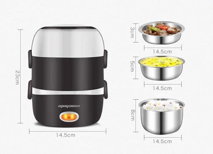White rice cooker with 2L capacity and steaming basket options