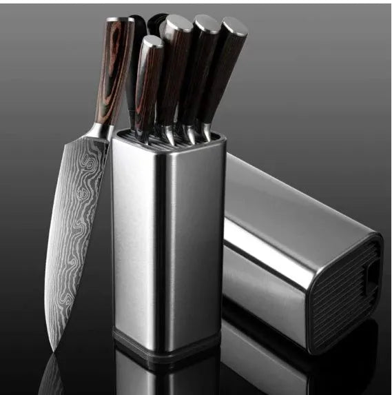 Stainless steel kitchen knife holder with storage bucket and detachable bottom