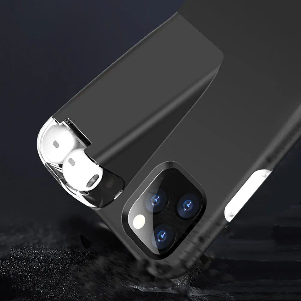 Black edge compatible charging case cover for AirPods and iPhone showing two-in-one design