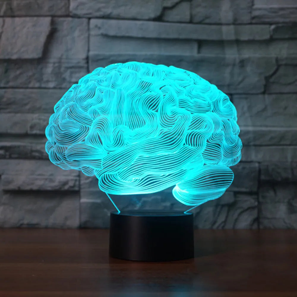 3D brain design LED desk lamp with colour changing modes and remote control on acrylic base