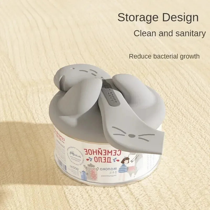 Silicone pet food spoon and can sealing lid set in grey, pink, yellow colours