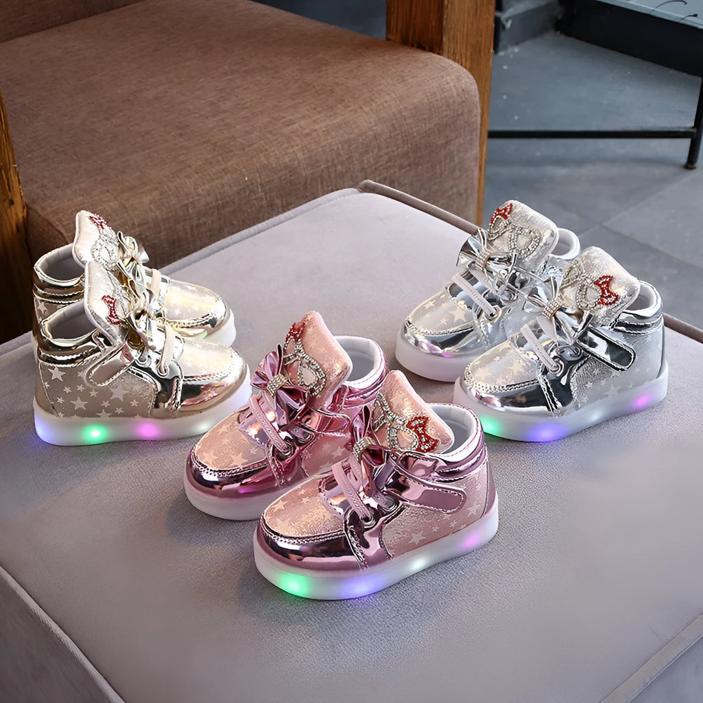 Children's shoes with star sequins, Velcro fastening, non-slip rubber sole, available in gold, pink, silver