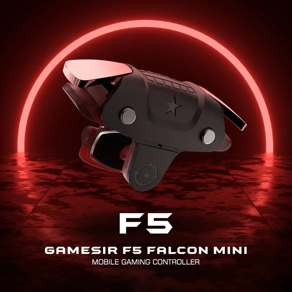 Black F5 wired USB-C mobile game controller for smartphones showing compact size