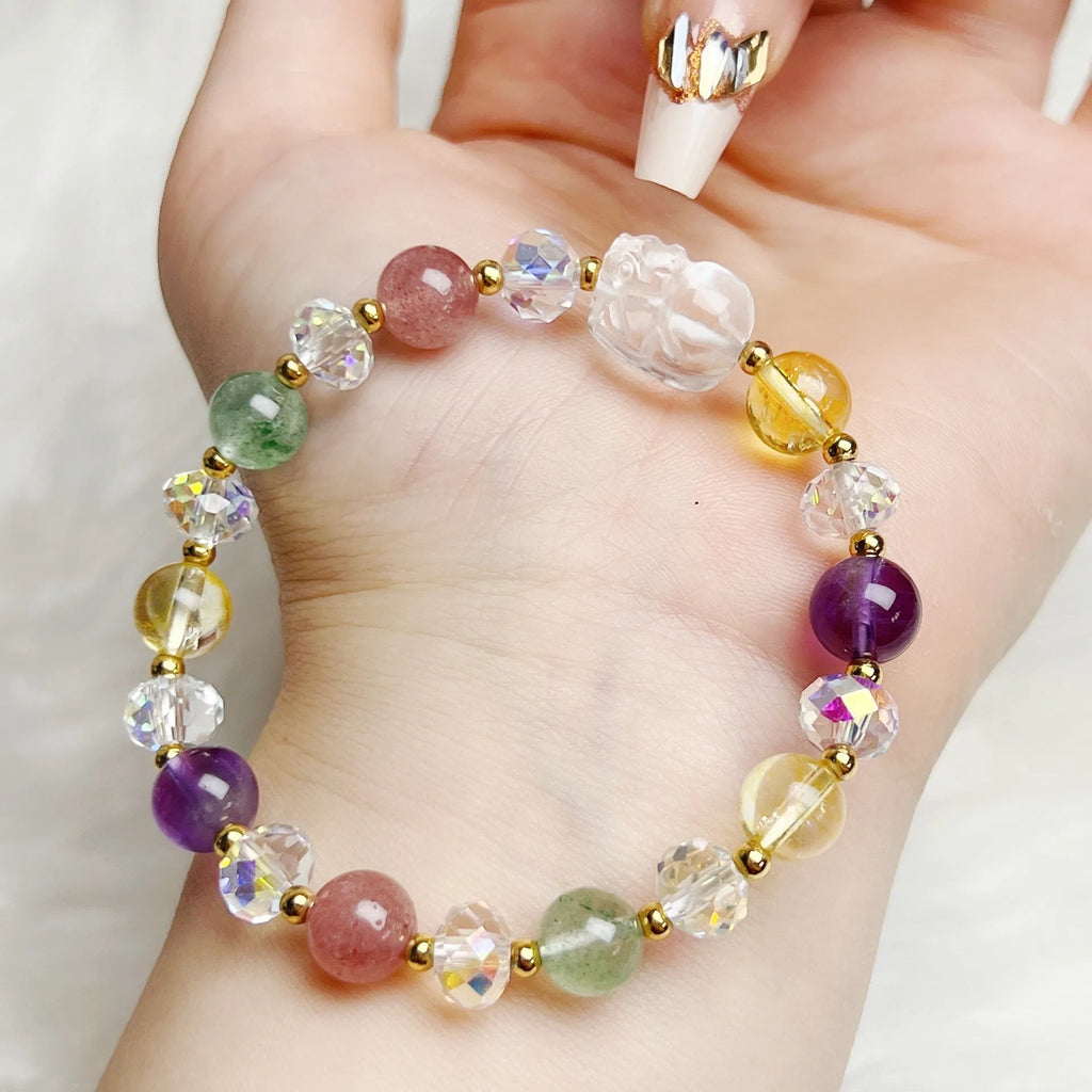 Handmade women's crystal bracelet with a detailed Phoenix Nine Tail Fox animal zodiac charm.