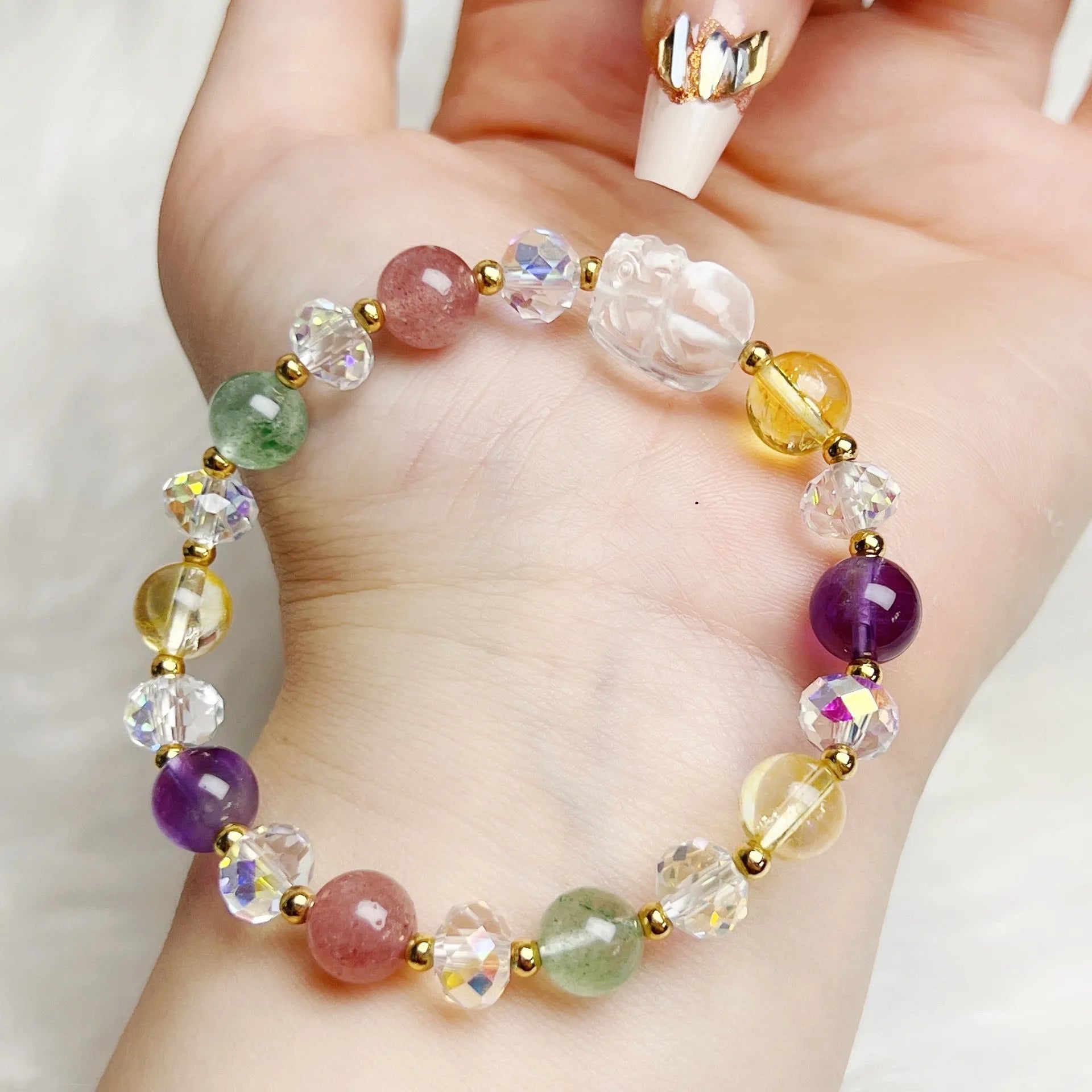 Handmade women's crystal bracelet with a detailed Phoenix Nine Tail Fox animal zodiac charm.