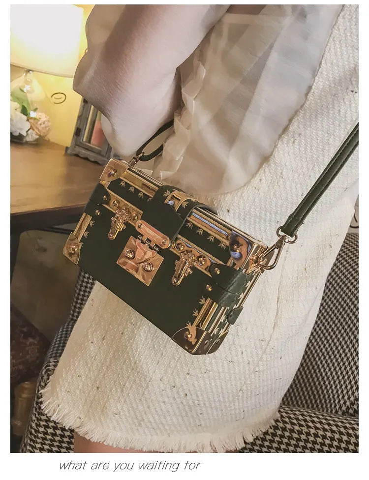 Hard structured PU leather women's shoulder bag with rivet decoration and hasp closure flap