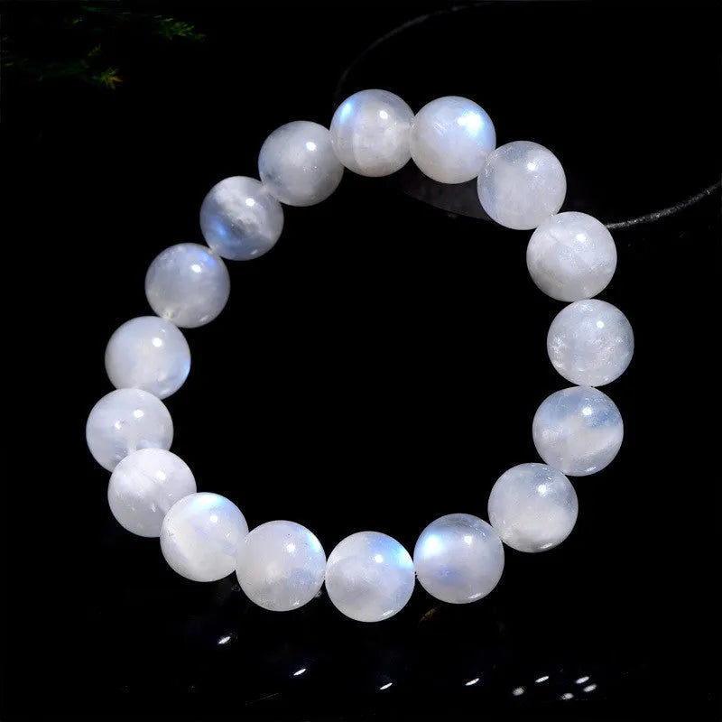 Natural blue moonstone bead bracelet with round geometry-shaped beads on wrist