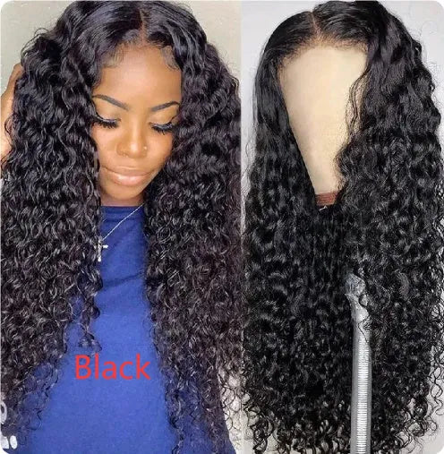 Fashion front lace synthetic wig with long curly hair and side bangs, available in multiple colours and sizes for ladies