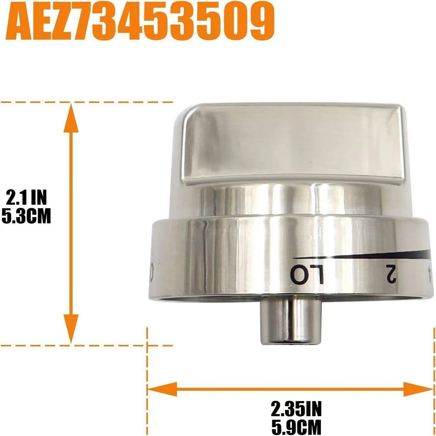 Silver metal oven stove knob replacement with 5.3cm diameter measurement