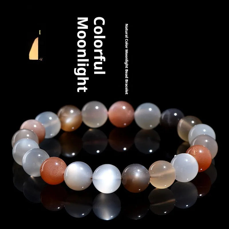 Natural colourful moonstone bracelet with a single 8mm bead on a cord.
