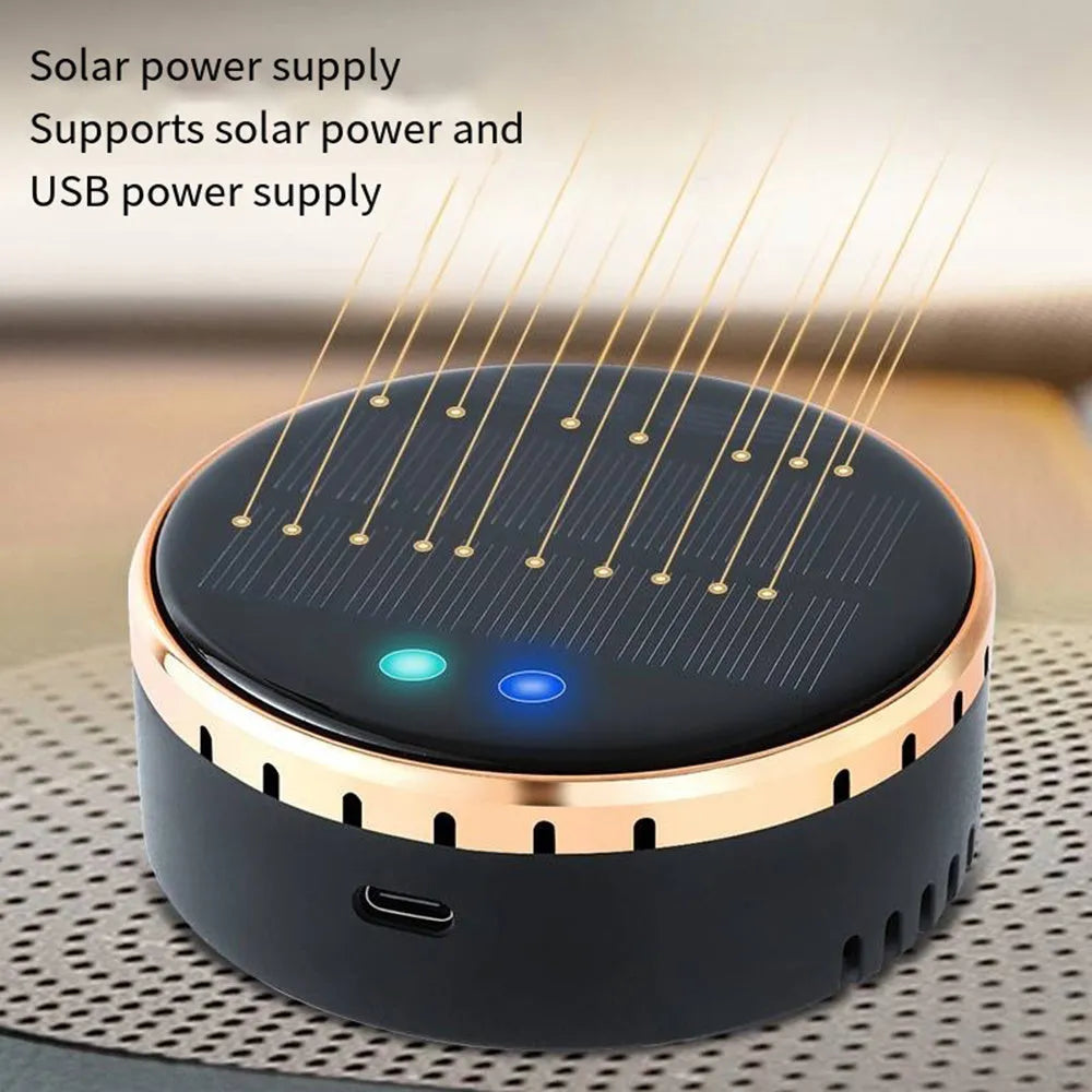 Black car-mounted solar air humidifier attached to a vehicle air vent