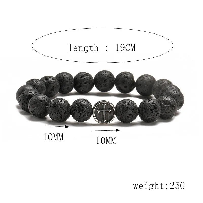 Volcanic agate bracelet with polished stainless steel and geometric design