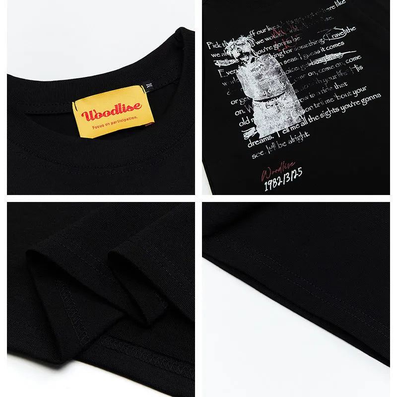 Men's black cotton t-shirt with white printed letters and raglan sleeves in loose fit