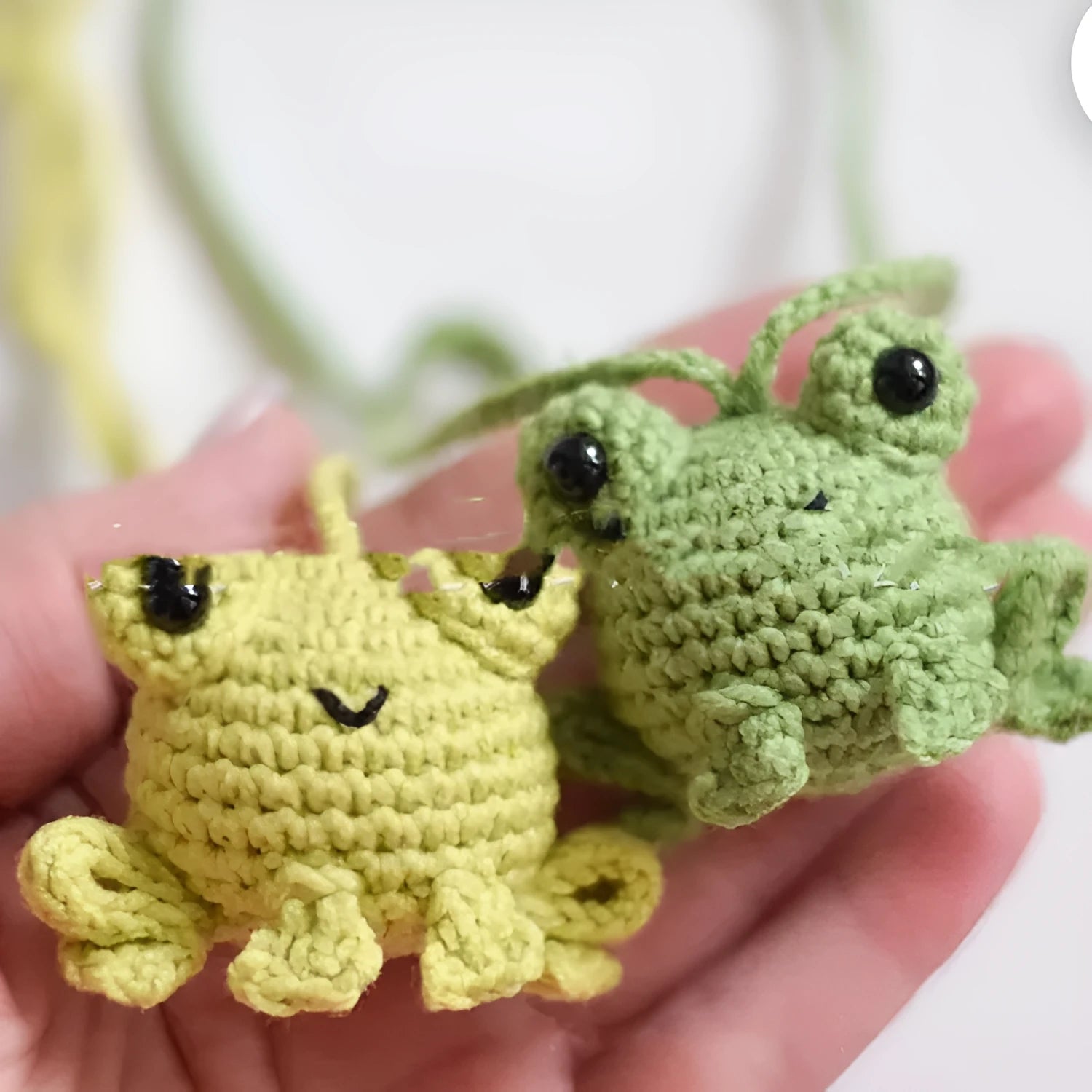 Handmade woven plush frog pendant for car interior in green cartoon style