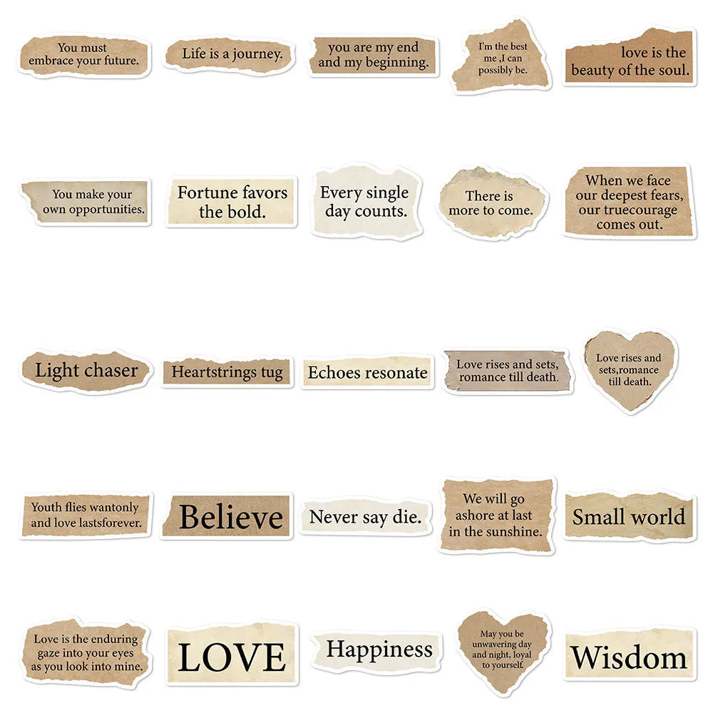 Set of 25 tear English design decorative stickers on a sheet, for laptops and notebooks.