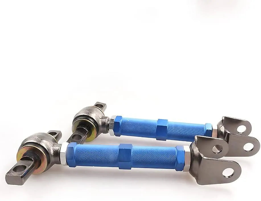 Blue and red aluminium alloy rear pull rod kit for Honda Civic EP3 on a white background.