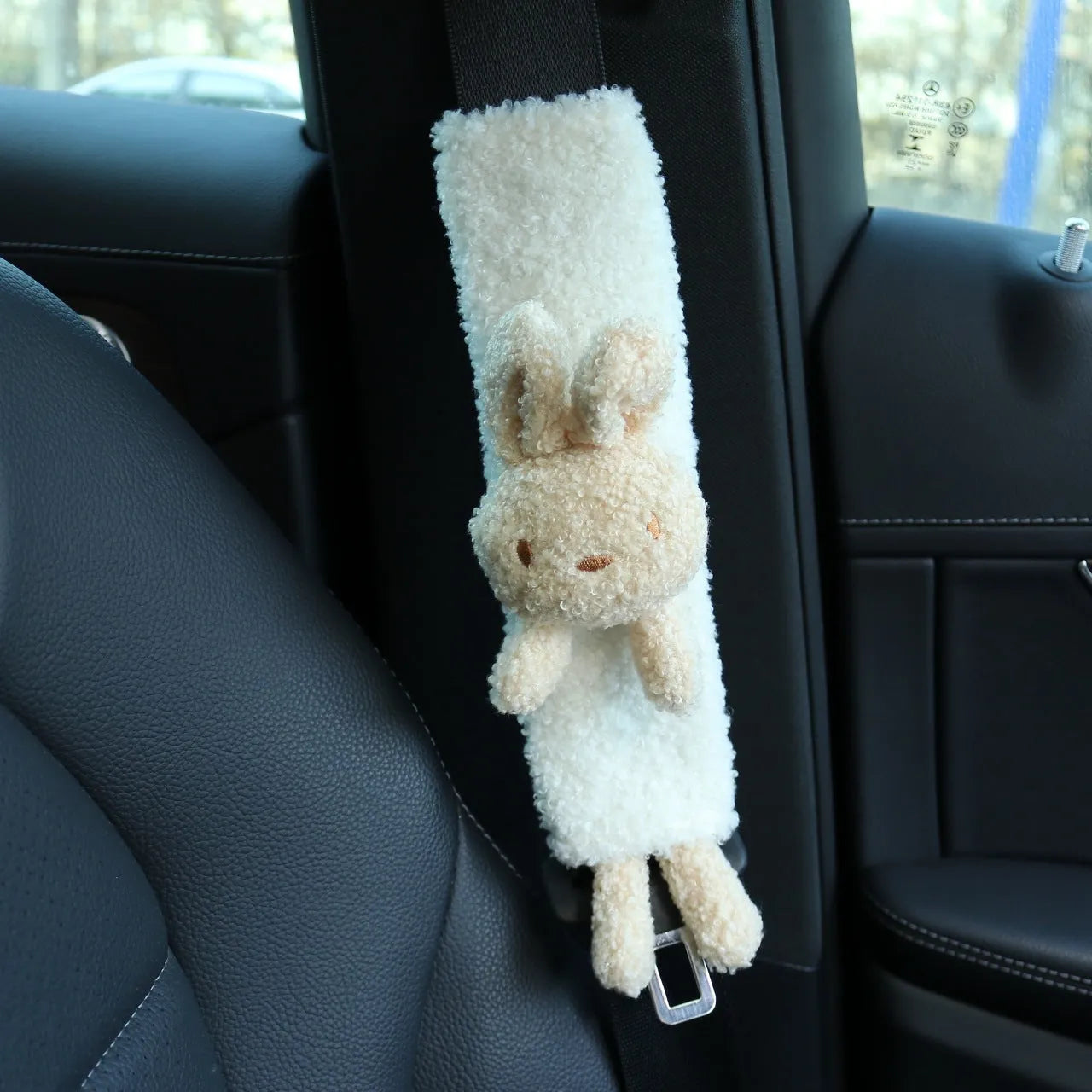 Lamb wool car seatbelt shoulder protector with cartoon bear or rabbit design
