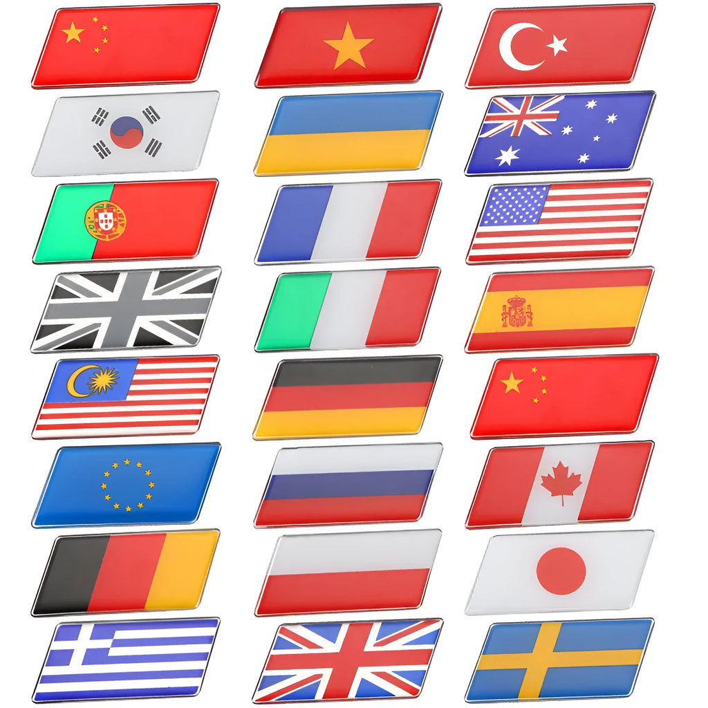 Aluminium national flag car sticker showing parallelogram shape with UK Union Flag design.