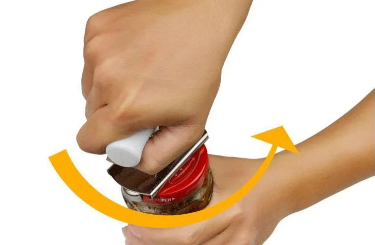 White stainless steel adjustable bottle opener with gear mechanism and polypropylene handle