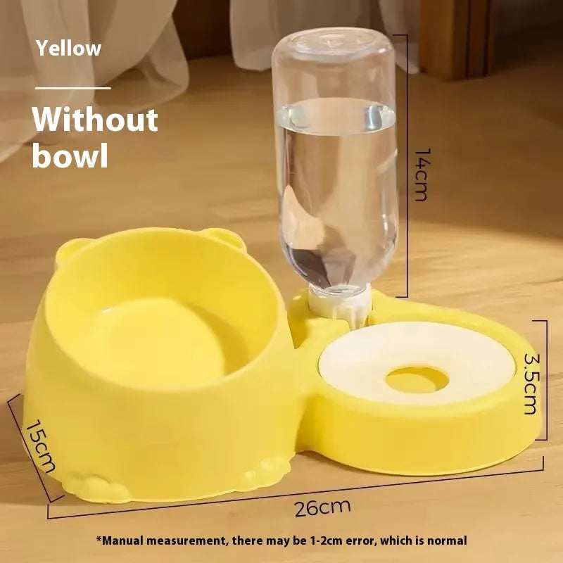 Grass green plastic double bowl automatic pet feeder and water fountain for cats.