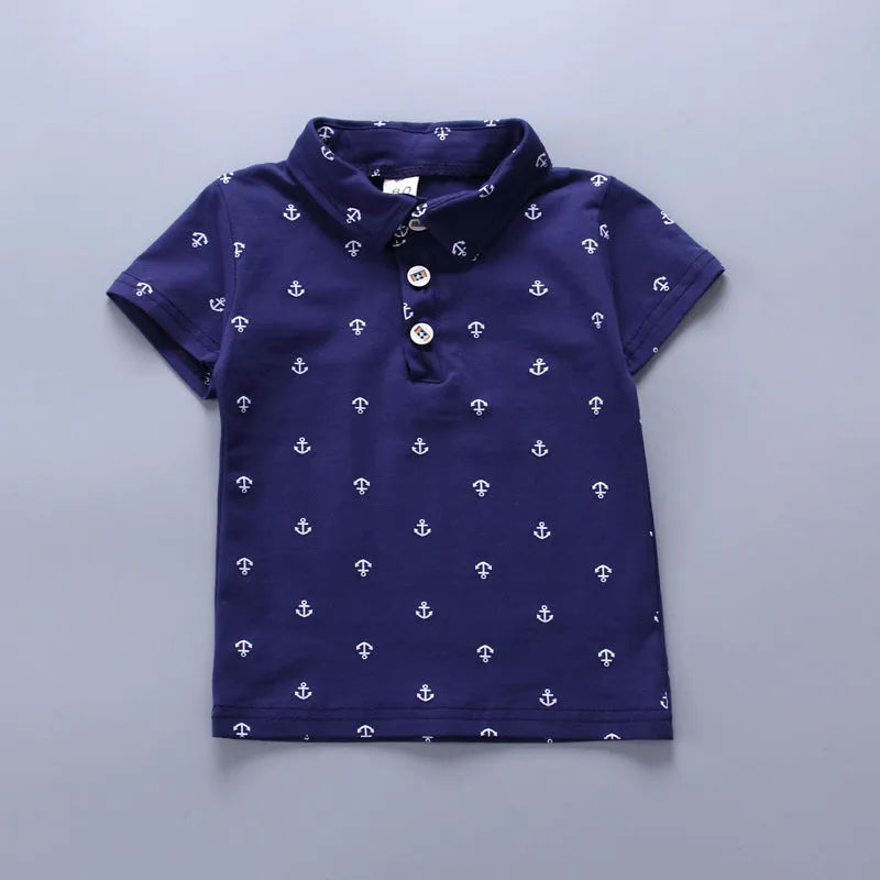 Anchor printed cotton children's trousers suit in Korean style with short sleeves