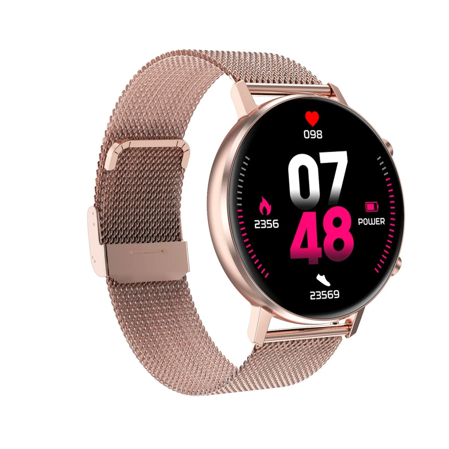 DT96 Smart Bracelet with 1.3-inch screen on stainless steel strap in black, rose gold, or silver