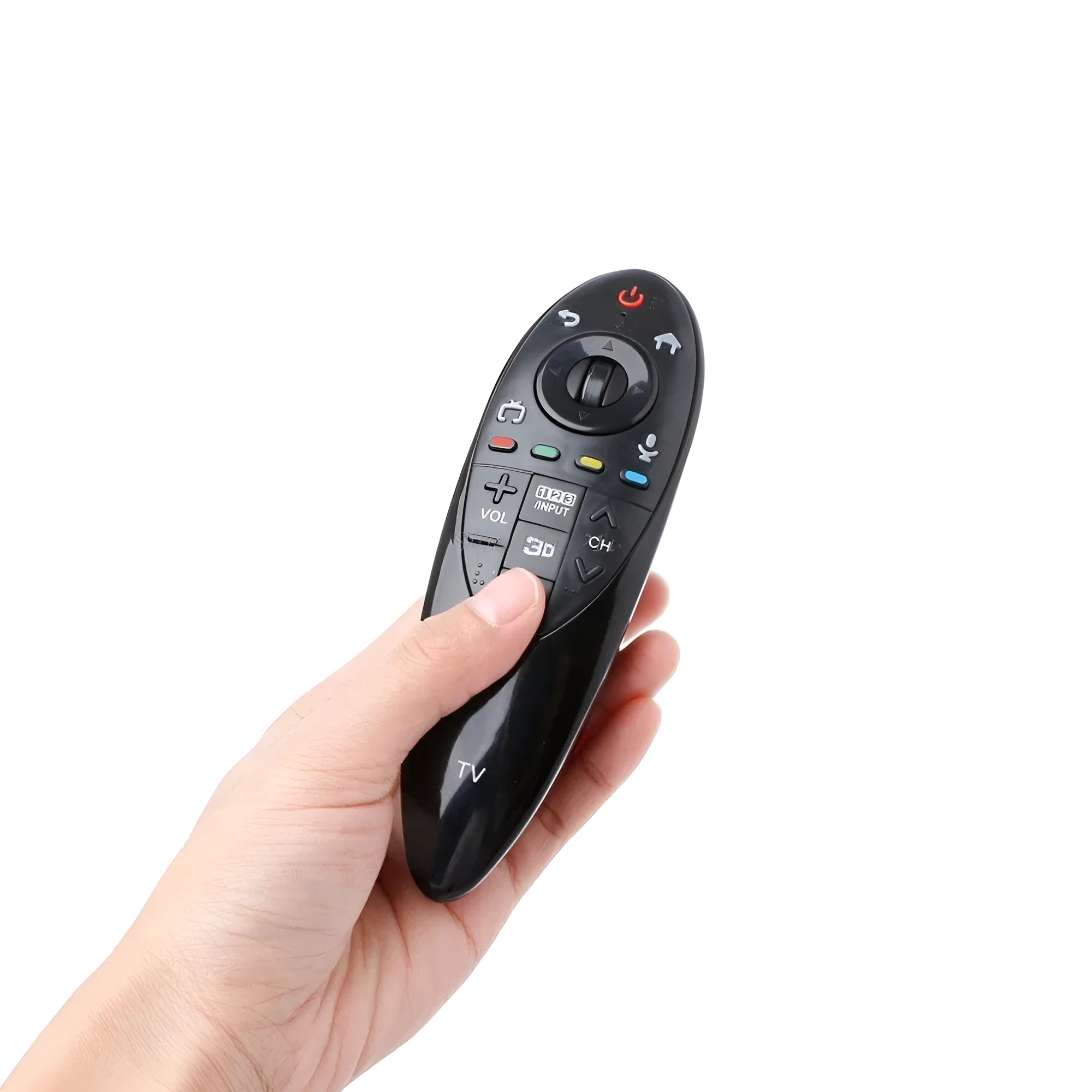 Black LG AN-MR500 television replacement remote control on a white background