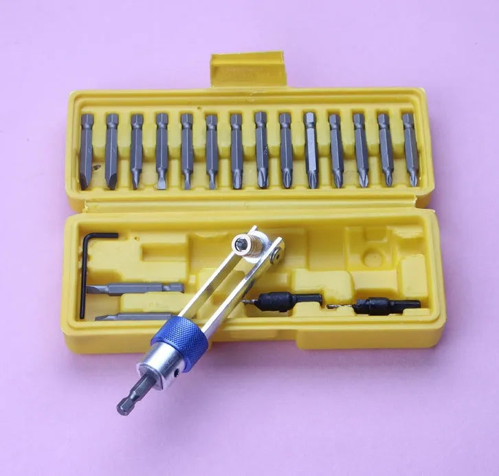 Half Time Drill accessory set with swivel head driver and collection of Phillips, flathead, and countersink bits