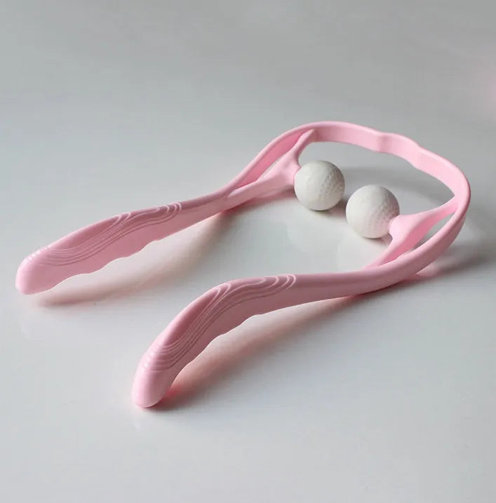 Blue plastic neck massager with adjustable stand and hand roller for pressure point therapy