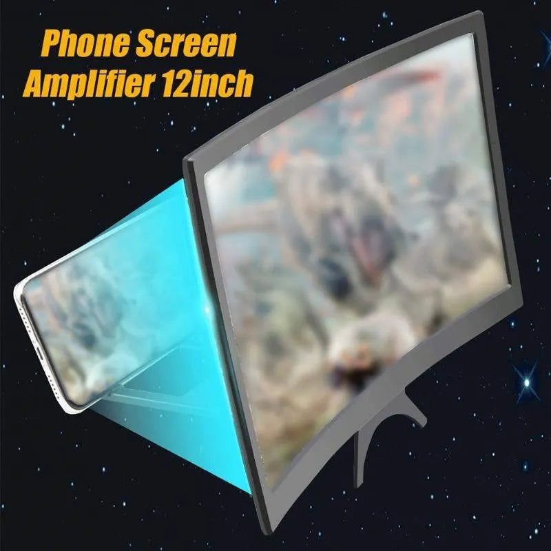 12 inch mobile screen magnifier bracket in black ABS with HD acrylic lens and anti-slip slot for phone
