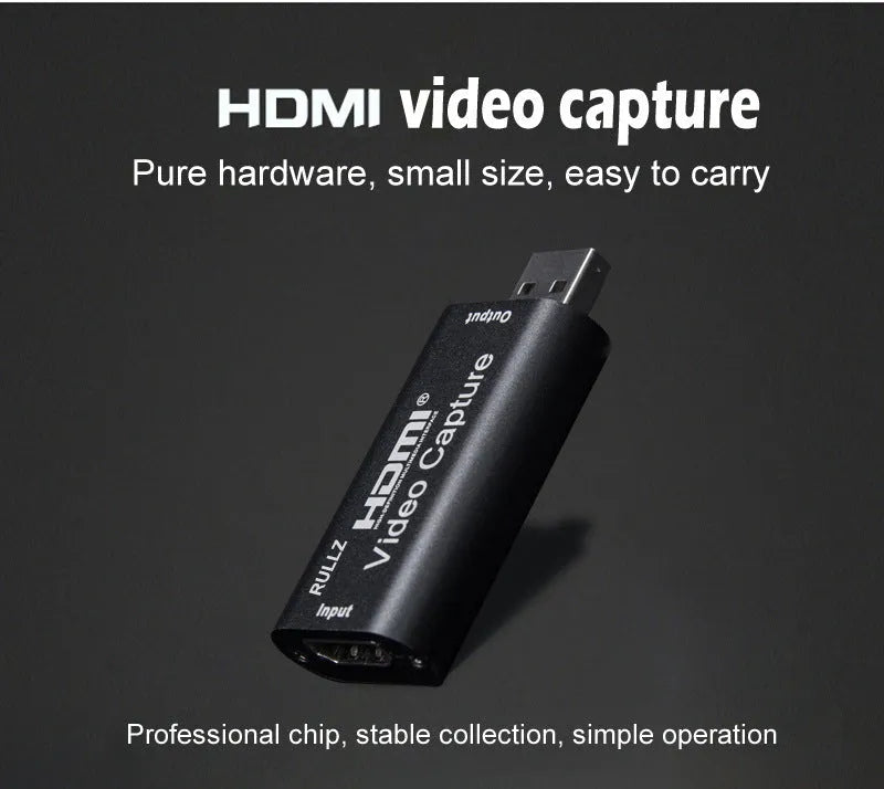 USB 3.0 HD video capture card with HDMI and USB connectors, black, 63.8x28x12.8mm