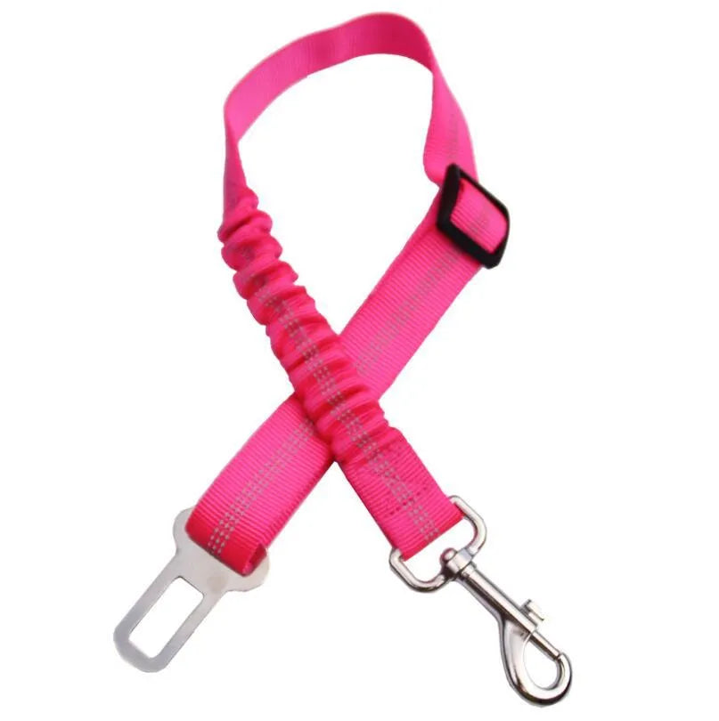 Adjustable dog seat belt harness with elastic safety rope in beige colour