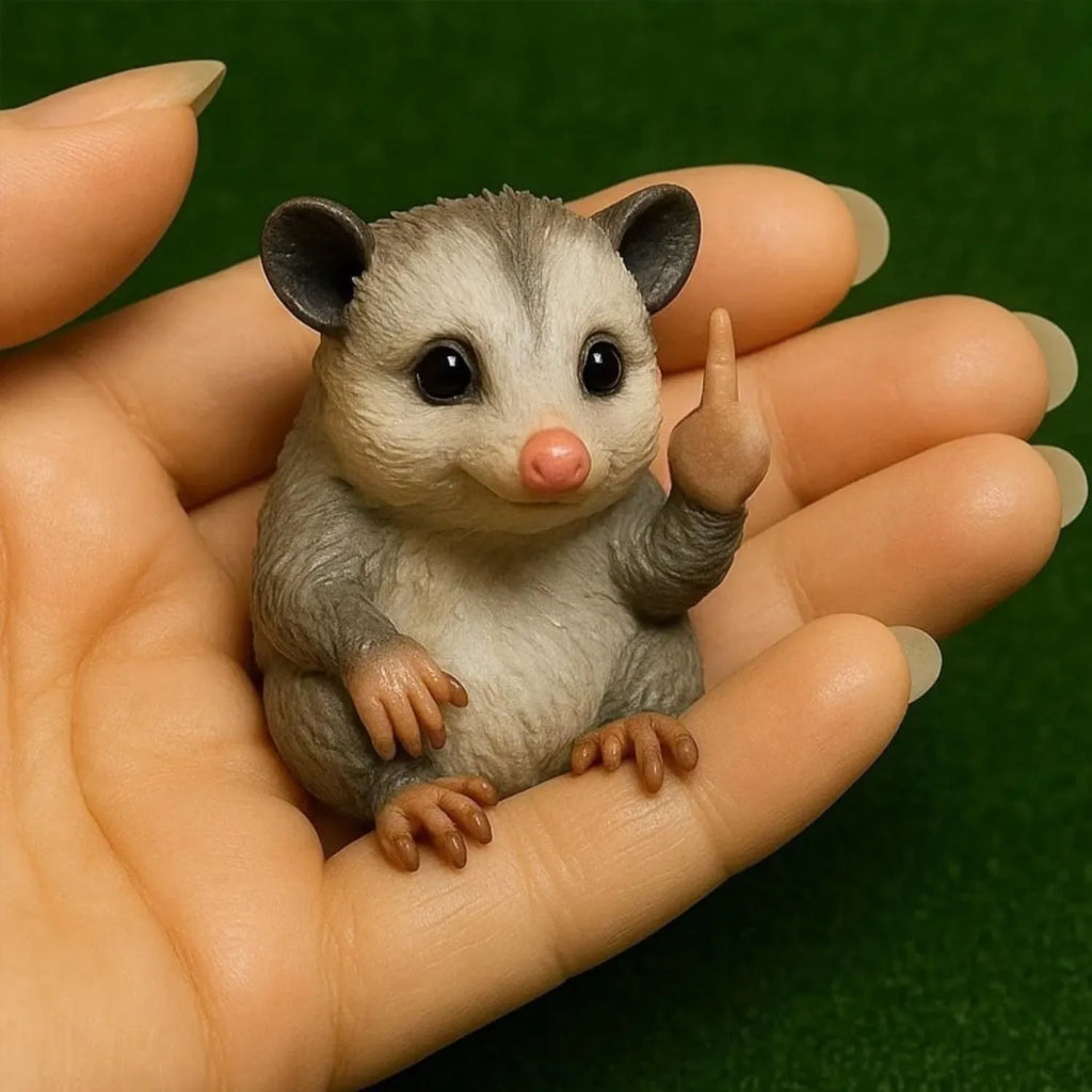 Mini resin animal doll figurine making a middle finger gesture, shown in one of seven animal styles.