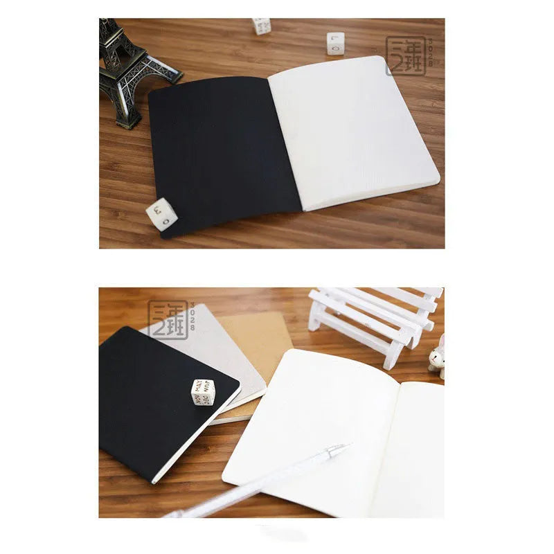 Retro plain blank A6 graffiti book in black, white, cowhide, or grey cover colour
