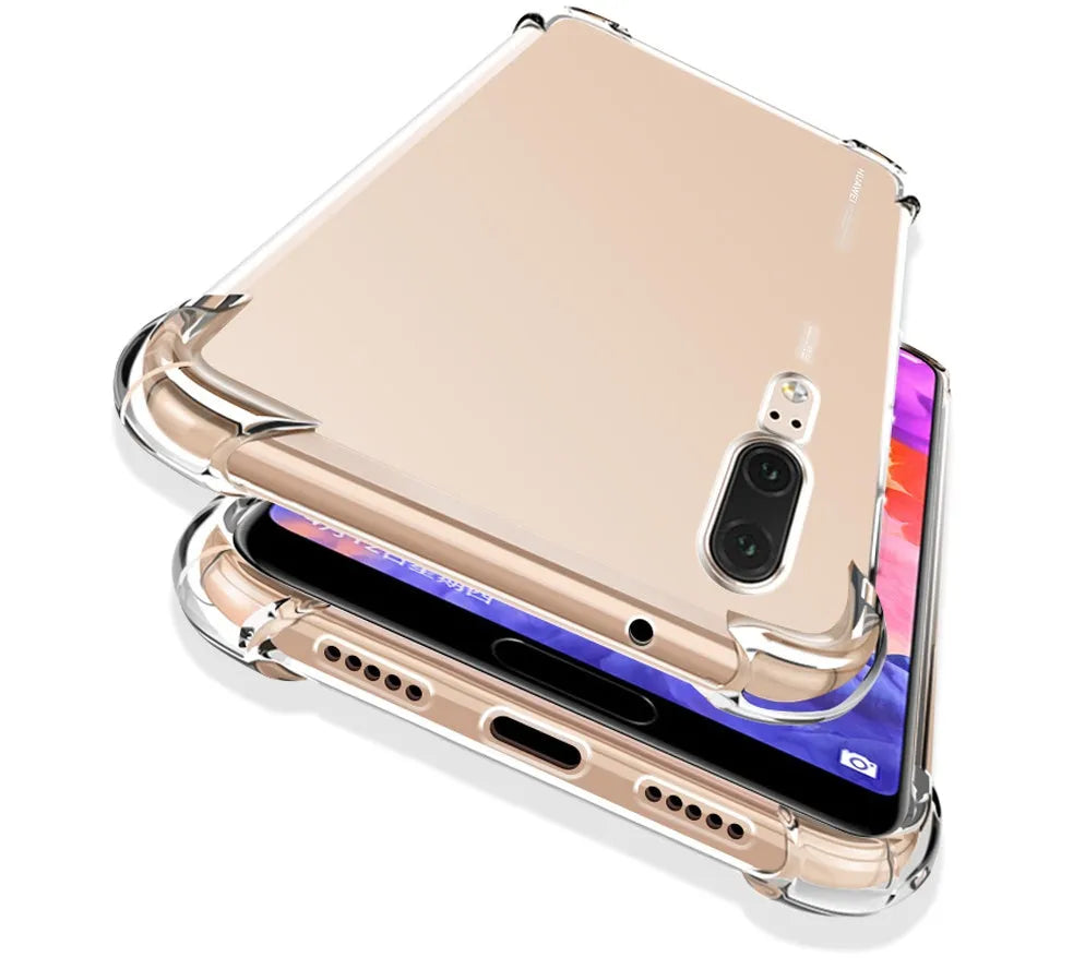 Transparent Huawei Honor phone case with clear TPU construction showing smartphone compatibility