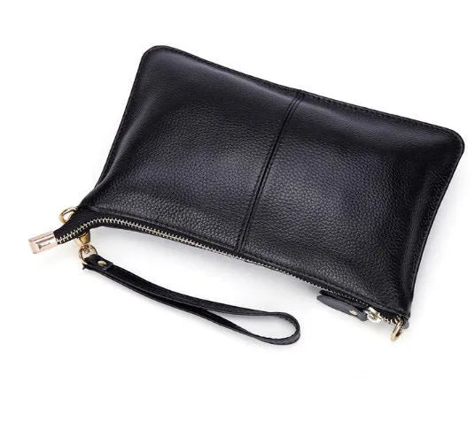 Lady cowhide slant handbag showing front compartment and adjustable shoulder strap in multiple colour options