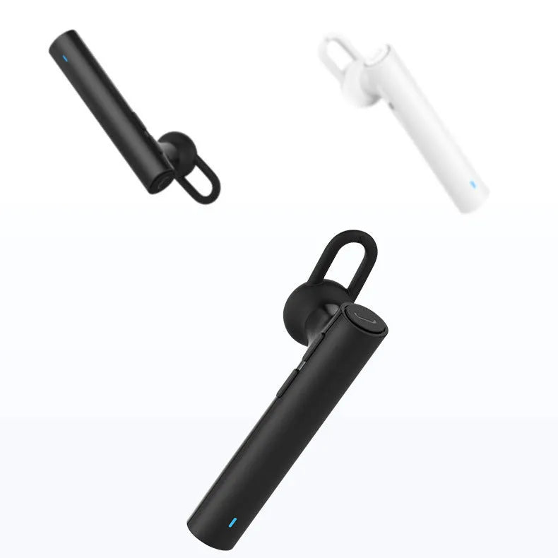 Compact black and white wireless Bluetooth earpiece showing 5.6 cm size dimensions