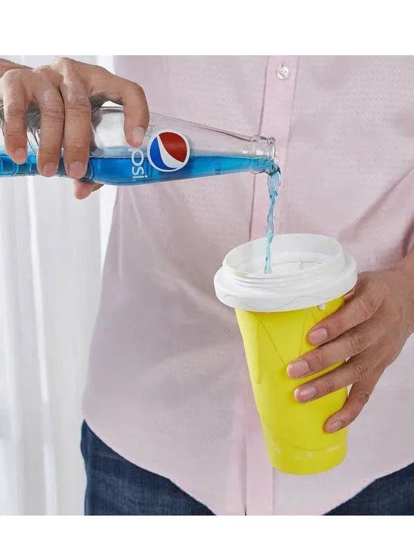 Blue quick refrigeration pinch cup with double-layer silicone construction on a table.