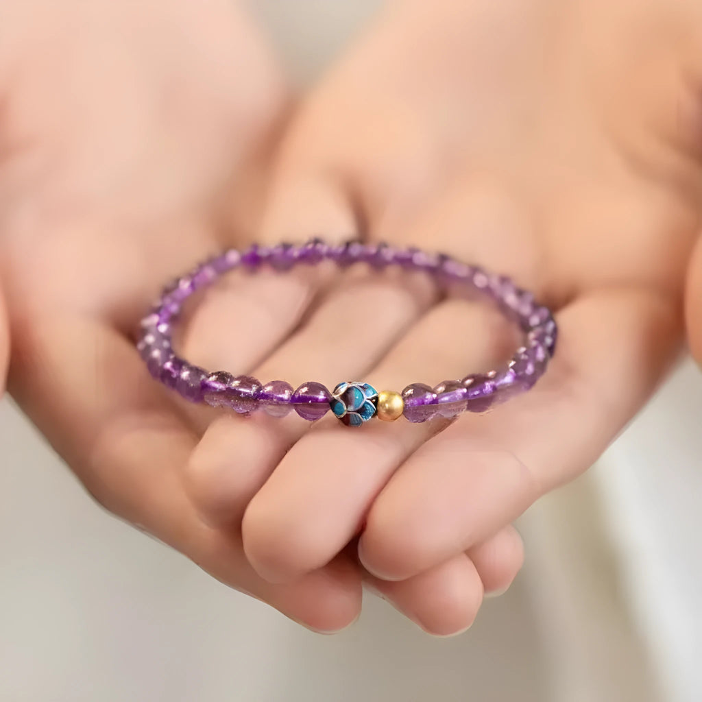 Retro style lotus bracelet in nine purple colour for women's jewellery and travel gifts