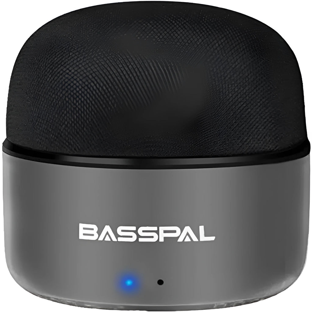 Black waterproof portable Bluetooth speaker showing button controls and compact design