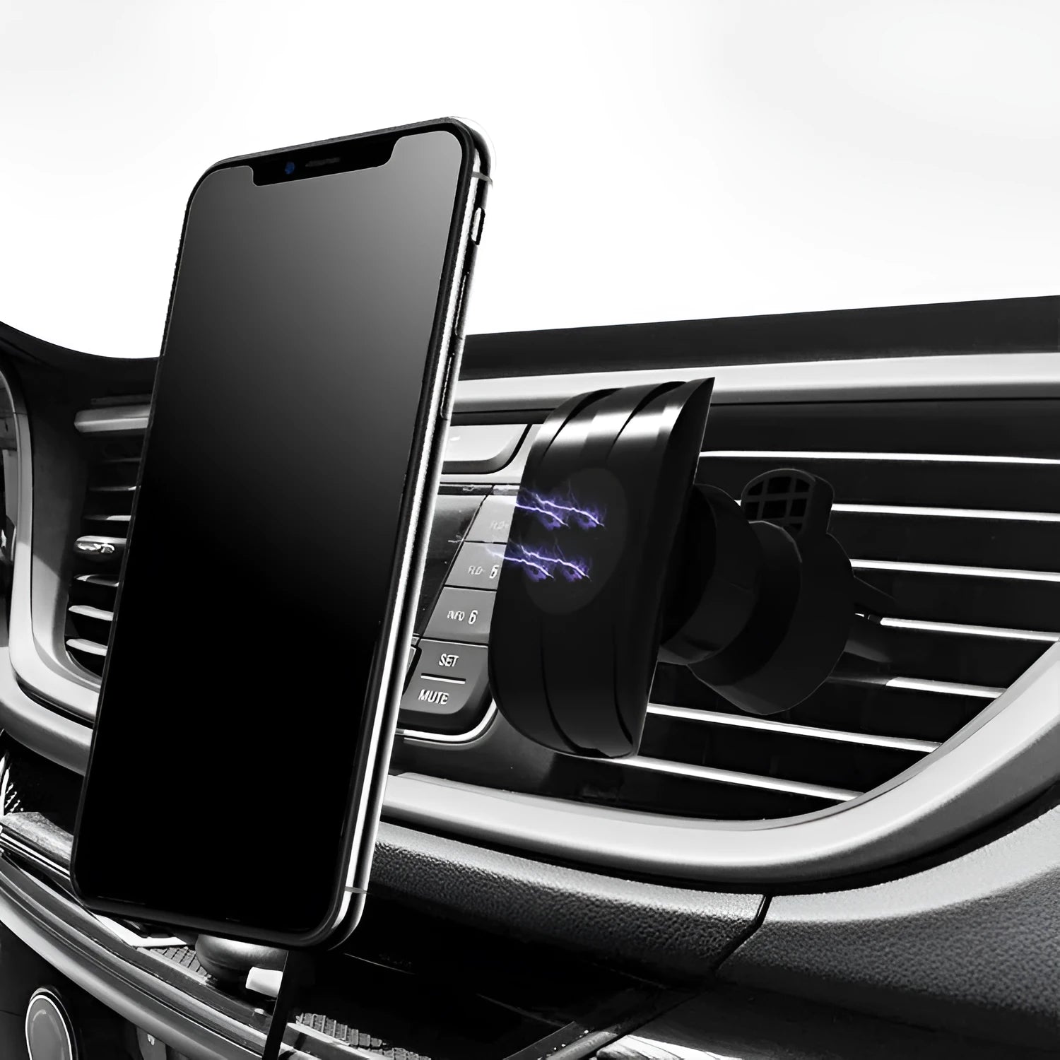 Glory black universal car phone holder with flexible gooseneck arm mounted on car air vent