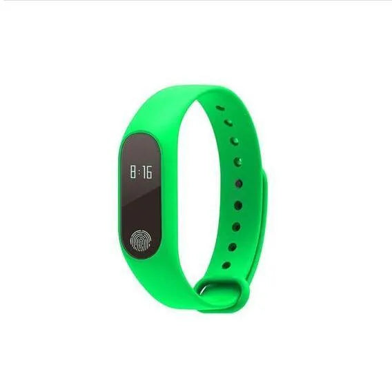 A motion intelligent hand ring in various colours, showing a heart rate and step tracking display.