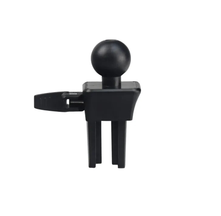 Black plastic mobile phone holder mounted on car air conditioning outlet vent