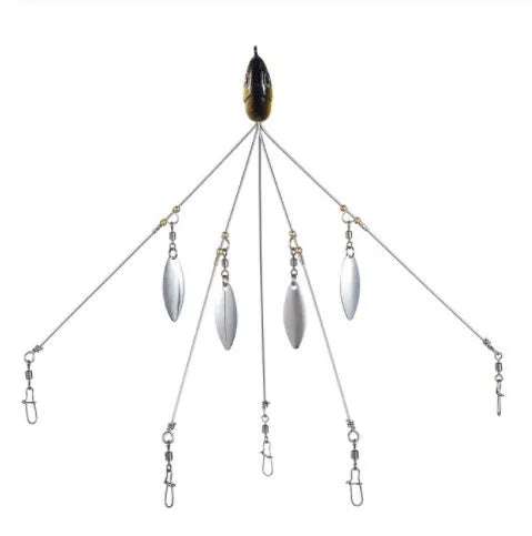 Bassdash umbrella fishing lure rig with 5 swivels and rotating metal sequins