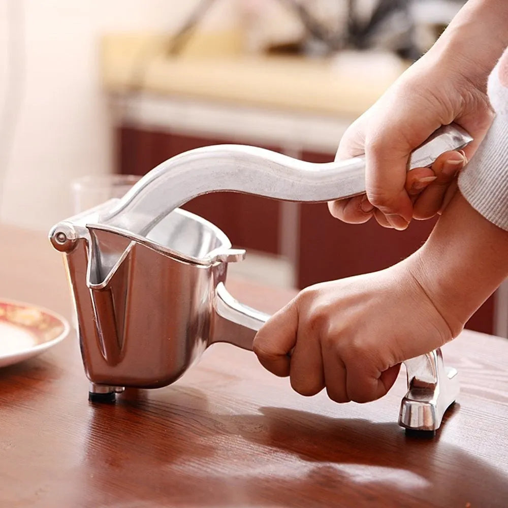 Silver aluminium alloy lemon squeezer with extra large bowl for whole fruit juicing