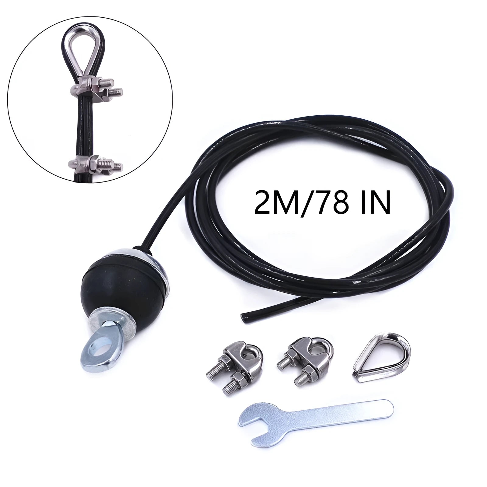 Black steel wire PU coated cable 2m long 5mm thick for fitness equipment pulley replacement