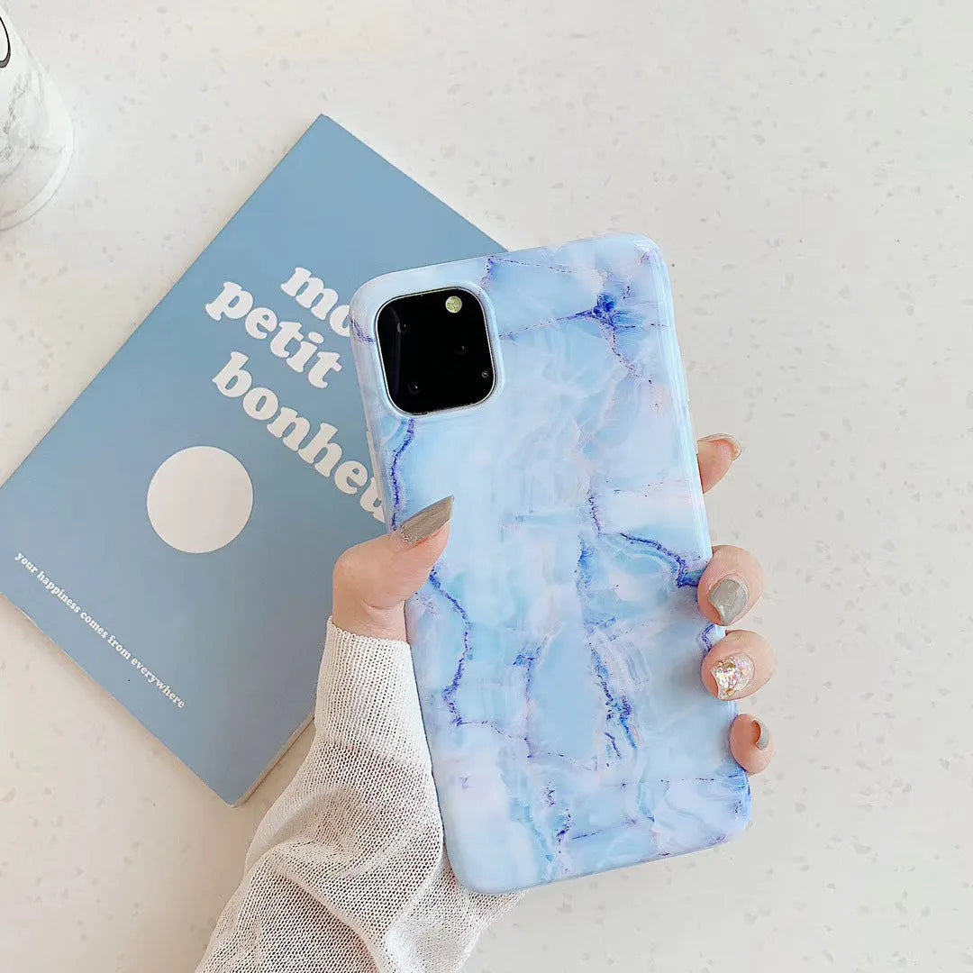Frosty marble silicone phone case for iPhone, black back cover with geometric pattern