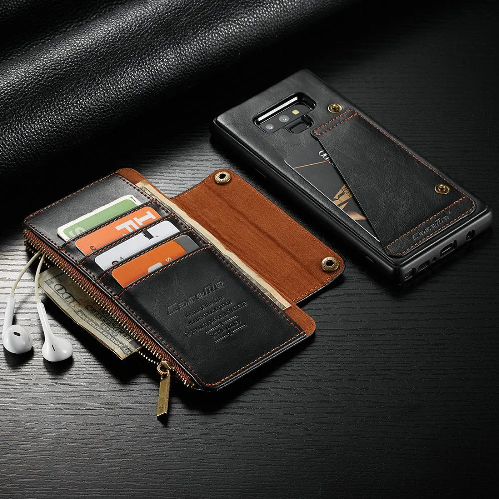 PU leather flip phone case for Samsung Note9 in black, brown, and red colours