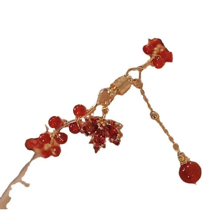 Red ginkgo leaf charm magnetic bracelet with Chinese style design and alloy construction