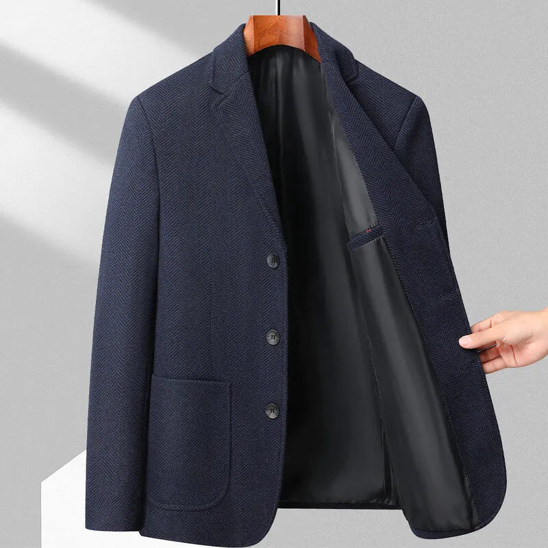 Men's loose fit woolen coat in solid colour for spring and autumn casual wear